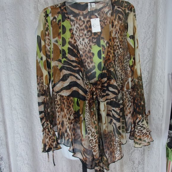 Animal Print Kimono Top Jacket Brown Beige Size XL  NWT - Picture 1 of 3